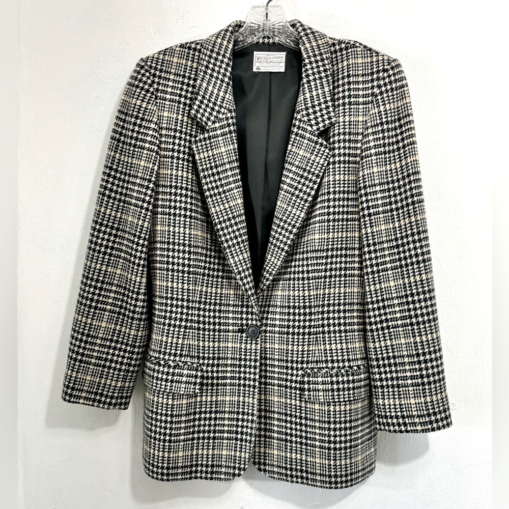 Pendleton Black and White Houndstooth Wool Blazer